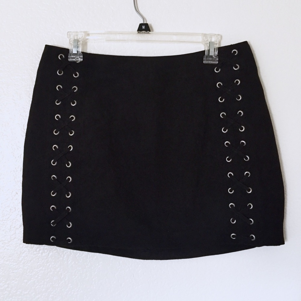 Black suede lace up mink skirt